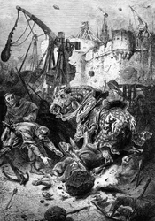 Simon de Montforts død ved beleiringen av Toulouse, 25. juni 1218, 1883